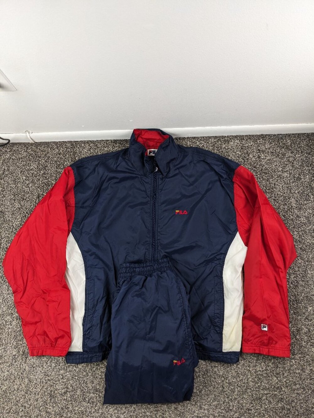 Vintage Fila Tracksuit Nylon Colorblock Red White Blue Jacket Pants Mens Medium